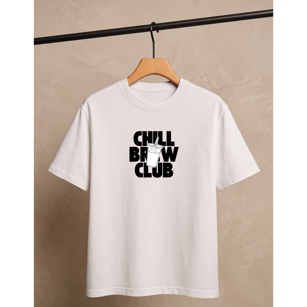 Men's Oversized Chill Brew Club Graphic T-Shirt - White Drop Shoulder