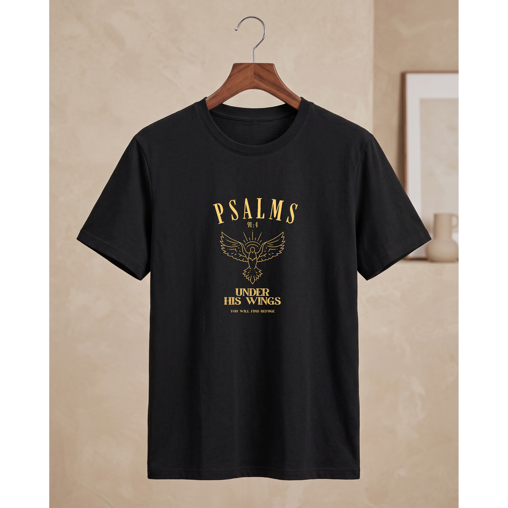 Men's Oversized Psalms 91:4 Graphic T-Shirt - Black Drop Shoulder