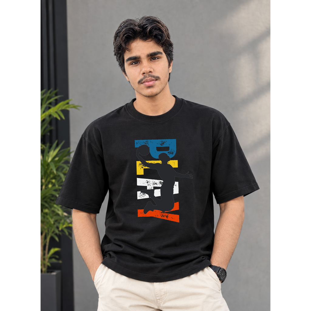 Men's Oversized Basketball Play Graphic T-Shirt - Drop Shoulder