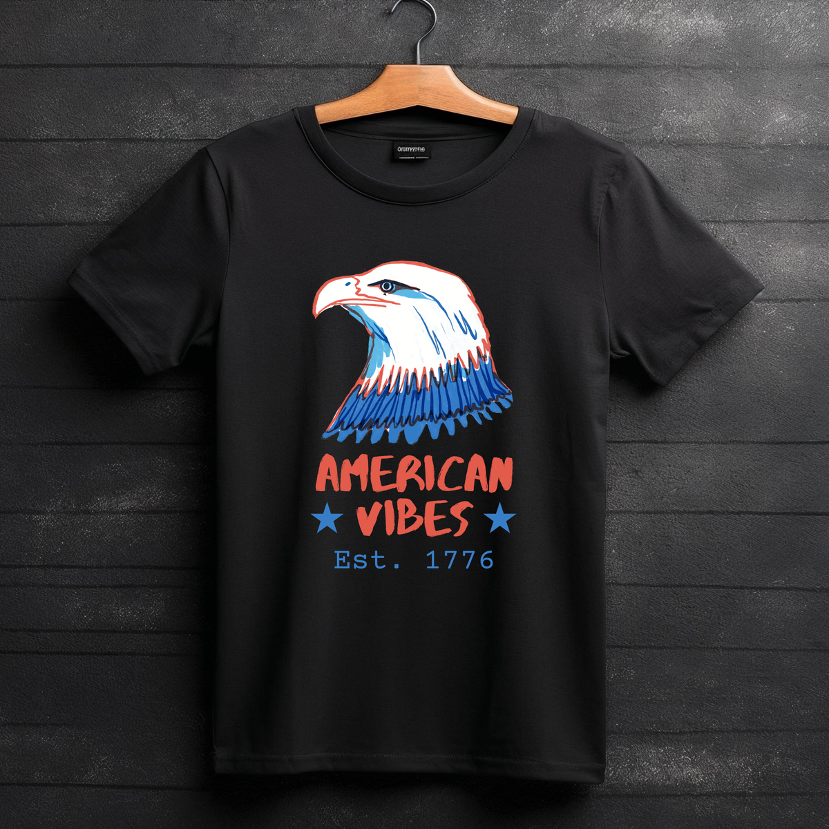 American Vibes Bald Eagle T-Shirt Design Patriotic Est. 1776 Vintage Flag Colors Apparel Mockup