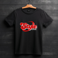Black T-Shirt With Red Style Apparel Logo On Hanger Fashion Branding Mockup For Clothing