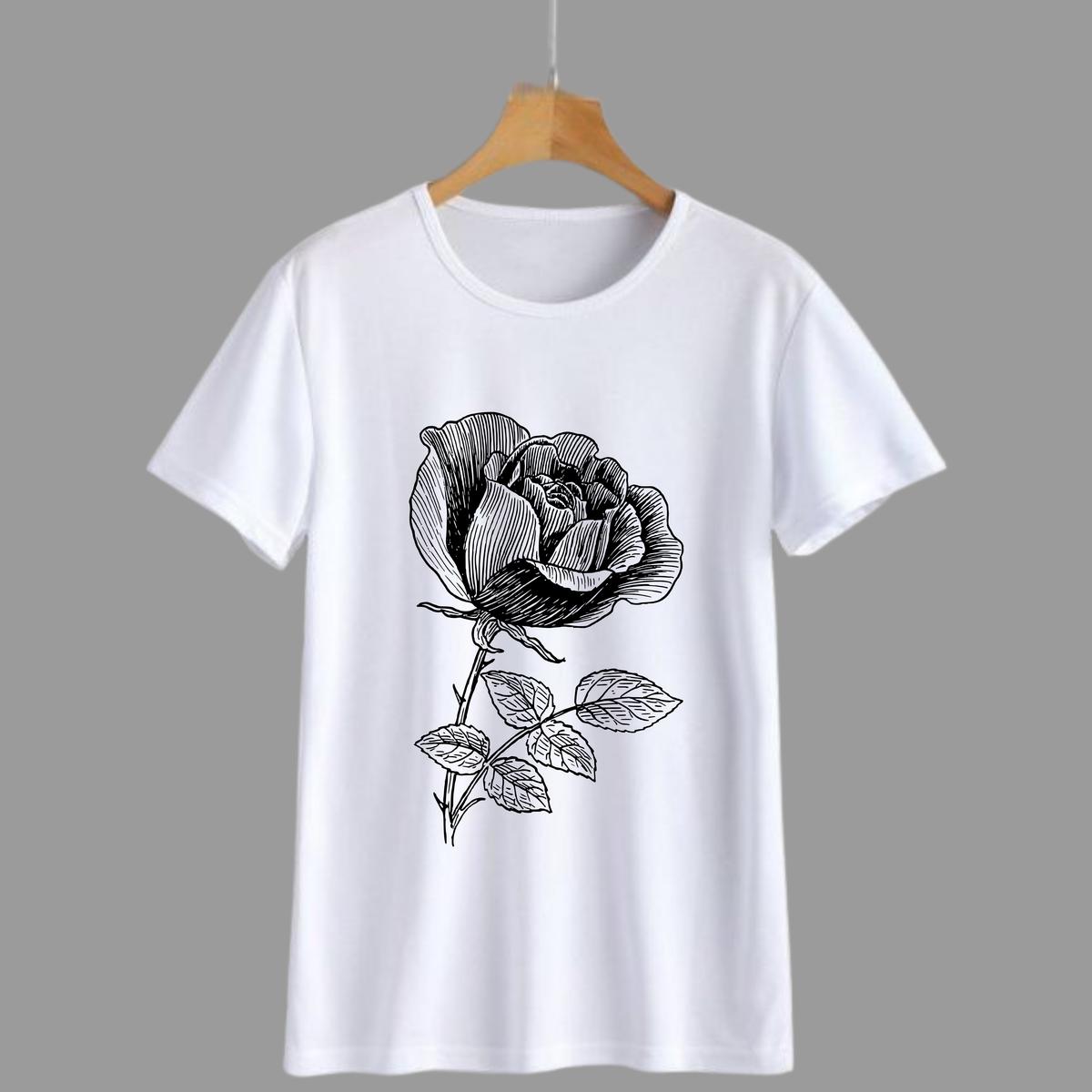 Black Rose Line Art Graphic Tee