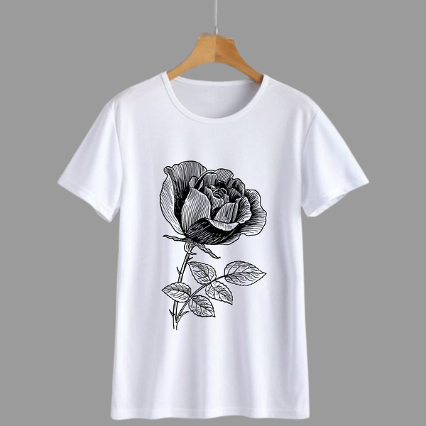 Black Rose Line Art Graphic Tee
